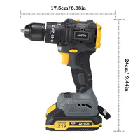 Perceuse électrique sans balais, perceuse à percussion, batterie au lithium rechargeable 18-21V, deux vitesses réglables, réversible, multifonction