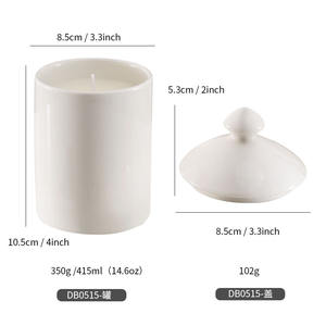 Pot à bougie en céramique avec couvercle, cylindrique, 14,6 oz, blanc, noir, vide, décoration d'intérieur DB0515 - Product Image 5