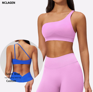 Sujetador deportivo sin costuras para <span class=keywords><strong>mujer</strong></span>, nuevo, de un solo hombro, con espalda hueca, para yoga, deportes al aire libre, correr, secado rápido, top de fitness - Product Image 1