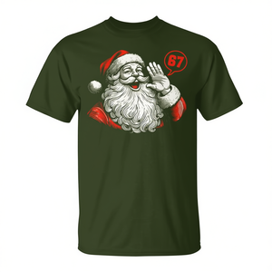 T-shirt natalizia vintage Santa 67 Meme, design rosso e bianco, taglia unisex per adulti - Product Image 2