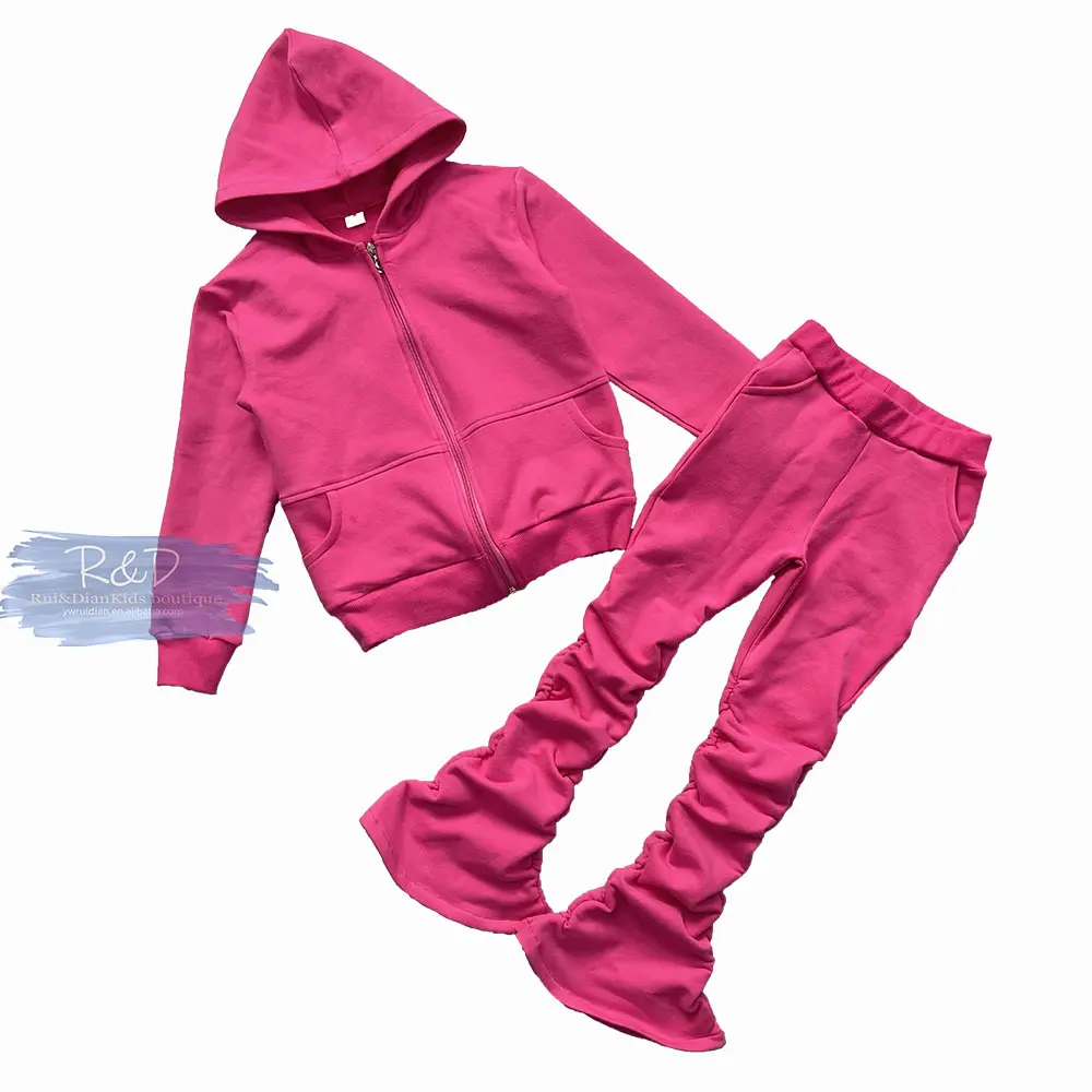 2022 Kids Girls Outfits Zipper Jogger Stacked Sets Hoodies Tops Jacket Pants Children Boys Clothing Leggings Winter Tracksuit