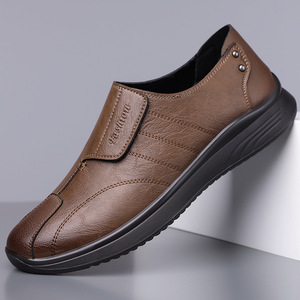 Mocassins en similicuir pour hommes, bout rond, à enfiler, semelle en caoutchouc, chaussures décontractées toutes saisons - Product Image 3