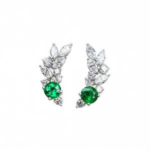 E1764 Orecchini in oro bianco con diamanti e smeraldi taglio marquise, diamanti naturali per matrimonio, stile classico da donna - Product Image 1