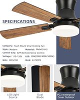 Ventilateur de plafond LED intelligent décoratif moderne de 52 pouces en cuivre DC avec 5 pales en bois, lumière, télécommande et TUYA