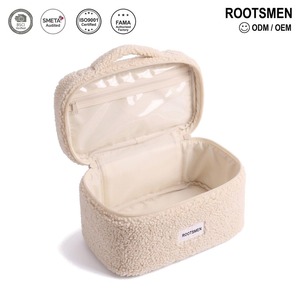 Estuche de Maquillaje Sherpa, Color Crema, Felpa Suave, Grande, Portátil, Resistente, con Asa Superior, Cierre de Cremallera, Personalizable con Logotipo OEM, para Invierno - Product Image 1