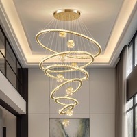 Lustre de plafond en cristal K9 moderne et luxueux pour hall d'hôtel, villa, salon, loft, escalier, lustre rond en forme d'anneau, luminaire suspendu