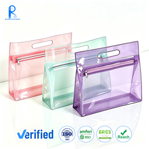 Custom logo Clear PVC Zipper <b>Makeup</b> <b>Bag</b> Large Capacity Cosmetic Packaging <b>Bag</b> Handle Waterproof Holographic Travel Toiletry <b>Bag</b> - Product Image 1