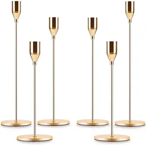 In Voorraad Luxe Metalen Zwart Taps Toelopende Messing Kandelaar Houder Bruiloft Decoratieve Tafel Zwevende Gouden Kaarsenhouder Set