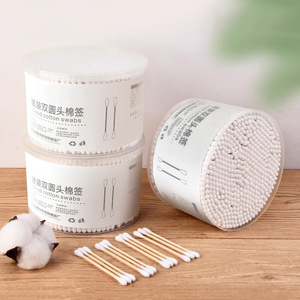 Hisopos de algodón de doble punta en caja, toallitas desechables de algodón, hisopos de algodón para limpieza de oídos, toallas sanitarias, hisopos de madera con punta redonda - Product Image 1