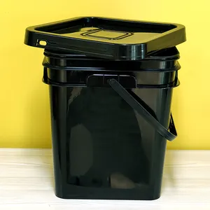Secchio quadrato da 12 litri nero per alimenti, imballaggio di vernice 12l, produttore di secchio in plastica con coperchi
