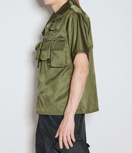 Streetstyle Multi Utility Pocket Oversized Fit Heren Originele Unisex 6 Zakken Shirt Met Korte Mouwen Groen <span class=keywords><strong>Re</strong></span>-Nylon Cargo Shirt - Product Image 2