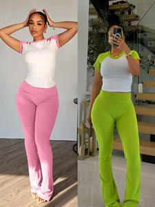 Kadınlar uzun boylu kız iki parçalı kıyafetler Loungewear yaz Set 2 Casual egzersiz Yoga pantolon Flare Legging seti bahar üzerinde kat - Product Image 2