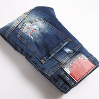 Jean skinny homme tendance, style européen, déchiré, délavé, brodé, extensible, pour jambes fines – Meilleures ventes