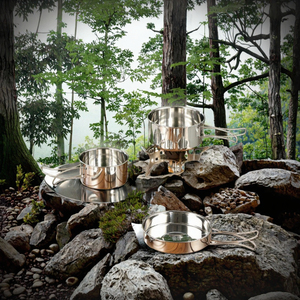 Hot Style Portable Outdoor Cookware Set 304 Stainless Steel Metal Camping Pots and <b>Pans</b> with Folding Handle - Product Image 2