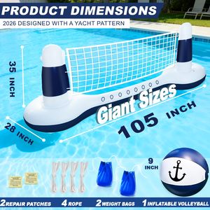 Filet de volley-ball gonflable Tiki Luau le mieux noté, grand jeu flottant pour piscine avec ballon de plage, idéal pour fête tropicale hawaïenne - Product Image 4