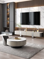 Table basse et meuble TV combinés en acier inoxydable haut de gamme, style moderne et luxueux, coins arrondis, pour salon, mobilier de maison, nouveauté