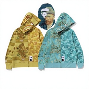 Sudadera con capucha y cremallera de camuflaje de algodón, holgada, de marca de moda urbana, colaboración Van Gogh, <span class=keywords><strong>comercio</strong></span> transfronterizo - Product Image 5