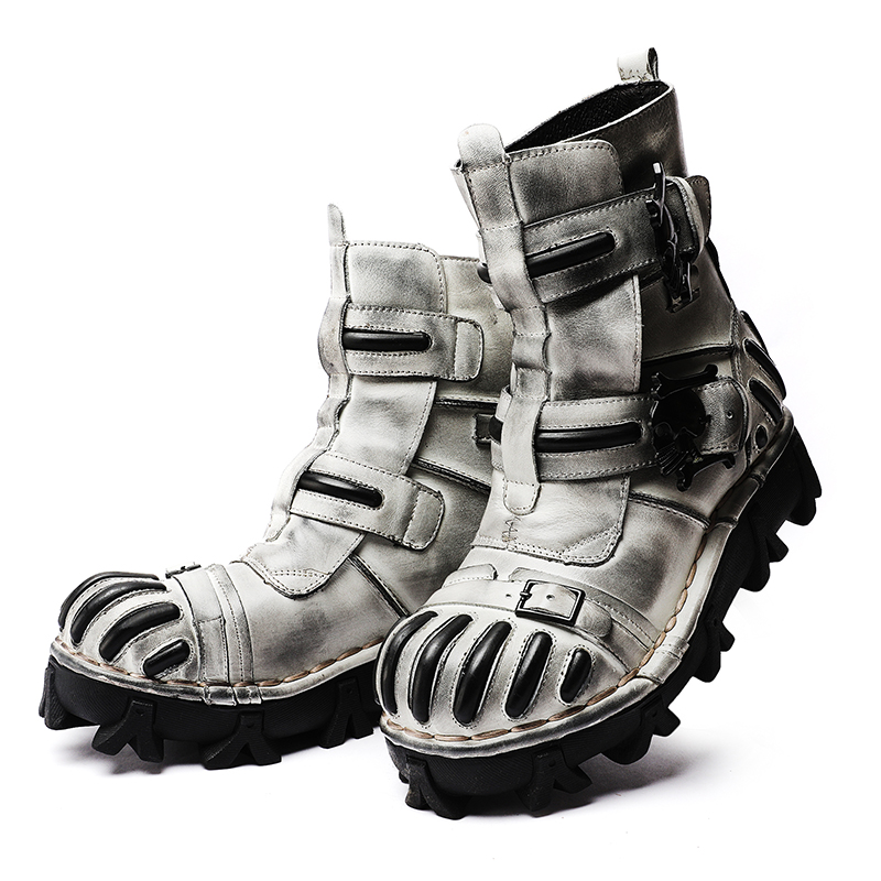 Botas de motocicleta de cuero para hombre Botas de combate militar de media  pantorrilla Cinturón gótico Botas punk Botas para hombre Zapatos para hombre  Botas tácticas del ejército comprar a buen precio —