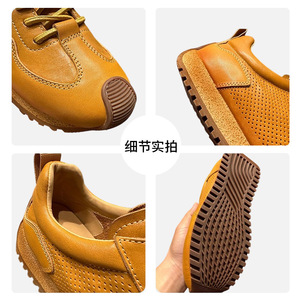 Retro Horse Leather Boat Shoes Men Low Heel Breathable Casual <b>Lace</b>-Up Solid Color Brown Black <b>White</b> Daily Wear - Product Image 5