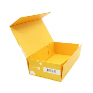 工厂供应商定制黄色印刷纸板礼品磁纸刚性平折产品包装盒