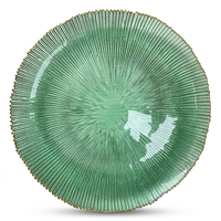 Assiette de présentation en verre vert de 13 pouces avec bord doré motif récif soleil, assiettes décoratives en gros pour la décoration de table de mariage