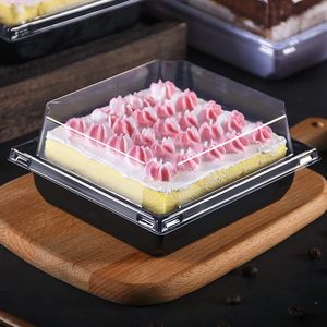 Black Cheesecake Box Square Mousse Pastry Box Clear Bakery Cake Containers Pastry Dessert Cookies Gift Boxes for Bakery