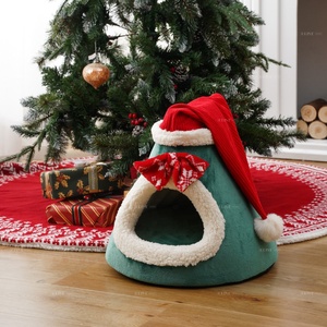 2 in 1 kedi yatak mağara noel ağacı yuva evi kedi Xmas yavru Hut Hideout sevimli Pet mağara yatakları için küçük köpek veya tavşan - Product Image 1