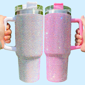 Vente en gros tasse de camping en plein air 40 Oz Rhinestone clouté Bling Tumbler Full Bling Rhinestone 40 oz Tumbler avec poignée et paille - Product Image 2