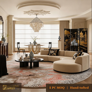Tapis Oriental Floral de Luxe LandScopeTech Chinoiserie Français Vintage en Laine et Soie de Bambou, Tufté à la Main, Écologique et Antidérapant - Product Image 1