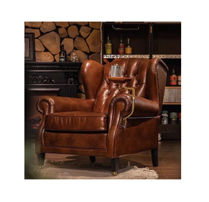 Fauteuil Cigare, Style Américain Rétro, Cuir Ciré, Canapé Simple, Fauteuil Parrain, Fauteuil de Loisirs Vintage - Product Image 1