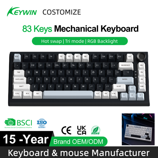 75% Tri-mode Programmable RGB Dynamic Hotswap Gasket Mount Full Key Anti-ghosting Mechanical Gaming Keyboard with Screen&knob