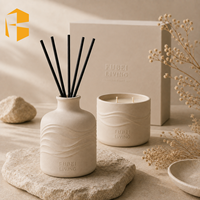 Ensemble de bougies parfumées en céramique et diffuseur à bâtonnets FUBEI LIVING, motif vague crème mat, pour la décoration de la maison, coffret cadeau de luxe en céramique