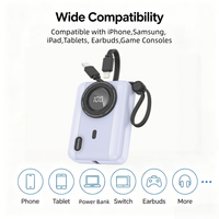 Power Bank 10000mAh PD 20W 22.5W Pengisian Cepat dengan Kabel Tipe-C Terintegrasi, Output USB-A, Layar Digital, Bentuk Kamera