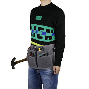 <b>Tool</b> Waist Bag Waterproof Canvas Adjustable Strap 5-9 Pockets For <b>Woodworking</b> <b>Tools</b> Muddy Gray Belt Style - Product Image 1