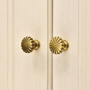 French Style <b>Brass</b> Cabinet <b>Knobs</b> Round Vintage Wardrobe Drawer Handles Durable Single Hole Installation - Product Image 1