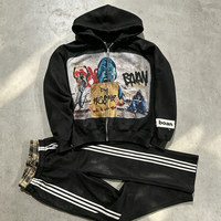 Ensemble de survêtement unisexe personnalisé avec sweat à capuche zippé et pantalon de jogging à double taille, imprimé DTG, effet délavé vintage