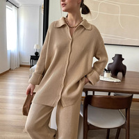 Ensemble tricoté à col mandarin et manches longues, style décontracté européen et américain, nouvelle collection automne/hiver