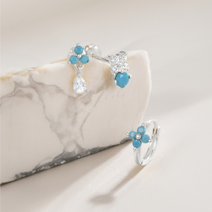 CANNER New Design <b>Silver</b> 925 Waterdrop Zircon Turquoise Stone Flower <b>Stud</b> <b>Earring</b> <b>Set</b> for Women Jewelry - Product Image 2