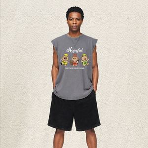 Gewaschene, übergroße Cartoon-Drei-Koch-Bären-Schürze „Bread Hopeful Keep the Ultimate Passion“ im Used-Look, ärmelloses Tanktop - Product Image 3