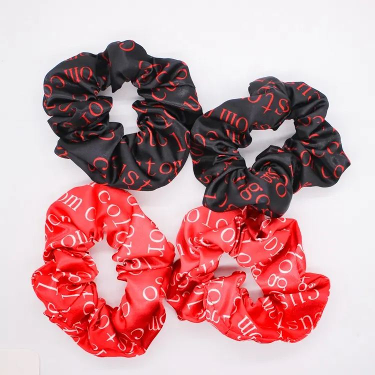 Custom printed girls hair bands elastic custom colors logo hair scrunchies with small MOQ