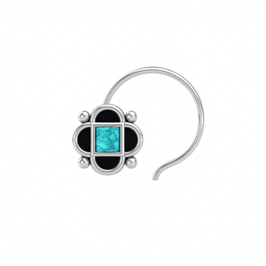 Indian Mores 925 Sterling Silver Natural Turquoise Square <b>Nose</b> Pin Stud Cup Setting Classic Ethnic Jewelry for Women Girls - Product Image 1
