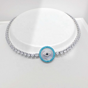 Pulsera de plata 925 con dije de ojo turquesa, joyería de moda para mujer, pulsera de gemas personalizada, pulsera de cadena tipo tenis. - Product Image 1