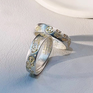 Nouvelle bague écologique en cuivre motif chat porte-bonheur, bague large <span class=keywords><strong>à</strong></span> motif pièce de monnaie et <span class=keywords><strong>mots</strong></span> porte-bonheur, bague pour l'index - Product Image 5