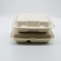 Boîte alimentaire jetable biodégradable à trois compartiments en pulpe de bagasse de 9 pouces avec couvercle pour plats à emporter