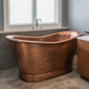 Baignoire ovale autoportante en cuivre avec couvercle, artisanale indienne, durable et écologique, pour adultes - Product Image 1