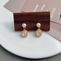 Boucles d'oreilles en perles d'eau douce naturelles de 7 mm, forme géométrique/ellipse, en tungstène serties d'argent S925, style français, luxe léger pour femmes