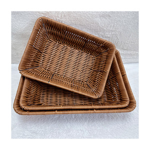 Rectangular Imitation Rattan <b>Storage</b> <b>Basket</b> Plastic Handmade Stackable For Snack Shop Pastry Display - Product Image 4