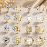 8 Pasang Set Anting Jepit Kristal Mutiara Paduan Emas atau Perak untuk Wanita Tanpa Tindik Perhiasan Pengantin Grosir