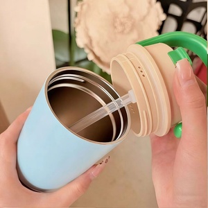 New High Color Value 316 Stainless Steel <b>Thermos</b> Cup Double Straw Vacuum Insulation Large Capacity Outdoor Handle Customization - Product Image 5