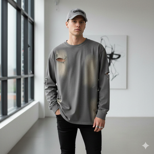 Camisetas y Sudaderas TKAN428 OEM Personalizadas de Alta Calidad, de Algodón Grueso, con Estampado de Logotipo, Estilo Casual para Hombre, Vintage Desgastado - Product Image 2